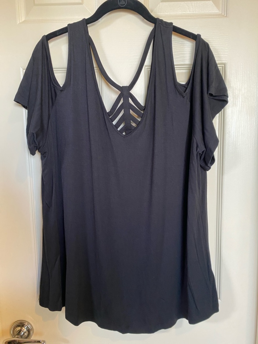 Lane Bryant Black Cold-Shoulder Tunic with Strappy Back